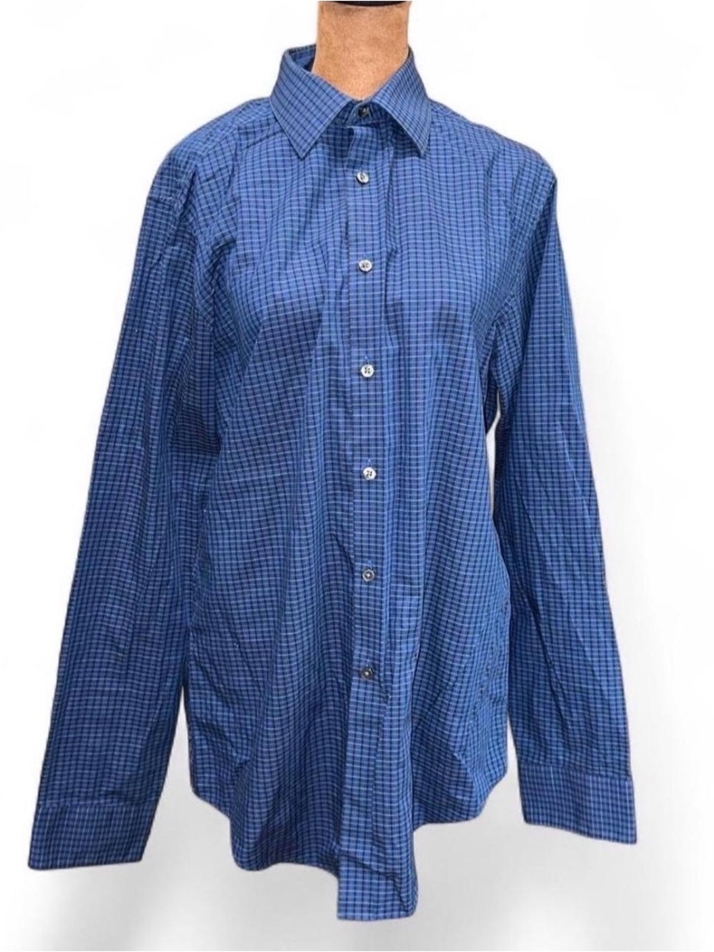 Men's Long-Sleeve Shirt - Navy Blue Large 100% Cotton Large